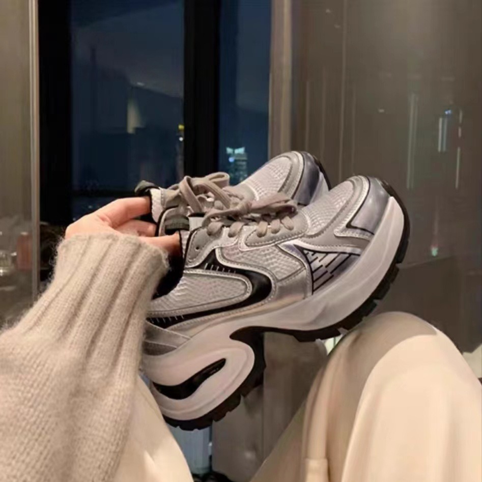 High Version ~ Zhao Rusi With Thick Bottom Leather Casual Sports Shoes 7Cm Small Increase Before Lace-Up Daddy Shoes Woman