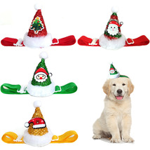 新品宠物圣诞帽子精典四色狗狗猫咪圣诞帽子松紧绳