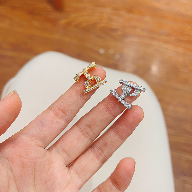 New copper-plated real gold niche design full zirconium three-row link buckle bracelet necklace link DIY accessory details Picture