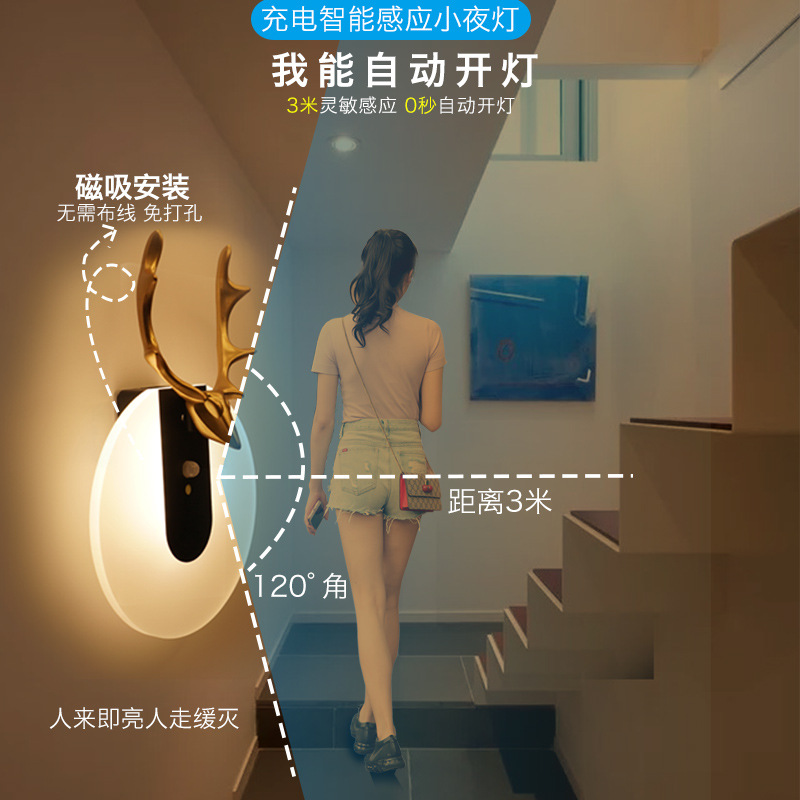 Smart human body sensor light, home corridor led charging wire-free automatic light control corridor living room wall lamp, night light details Picture