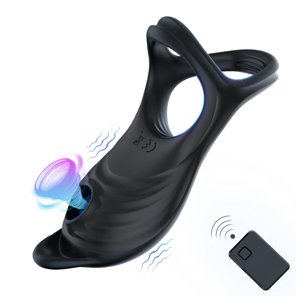 A vibrating remote control dual-ring silicone charging adult sex toy for both men and women full figure