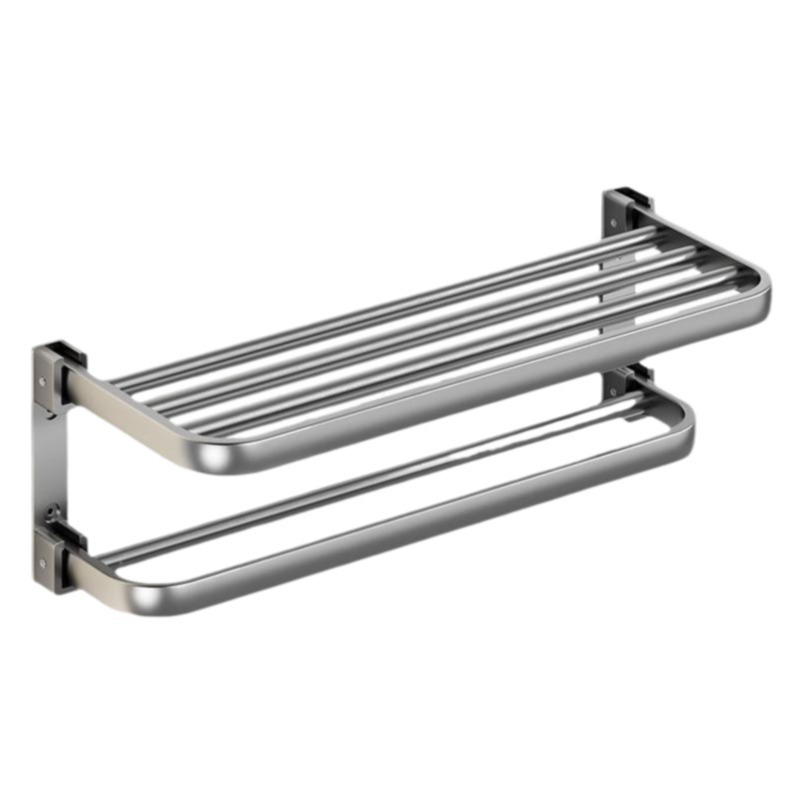 Space aluminum towel rack, no need for drilling, bathroom storage rack, wall-mounted washroom, toilet storage towel bar Item Picture