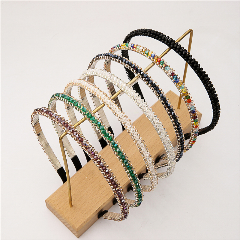 New Korean-style crystal rice bead woven fine hairband, fashionable and feminine beaded headband, anti-slip headwear, cross-border wholesale