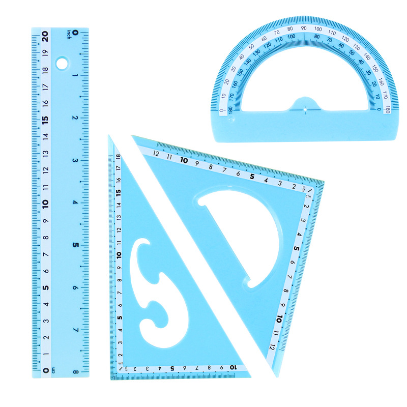 Export macaron drawing ruler set, four-piece set, straight ruler, square ruler, protractor set, stationery ruler are available for order Item Picture
