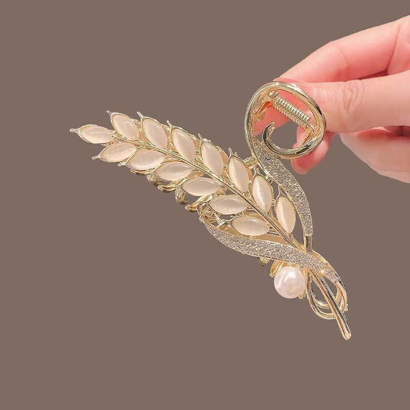2023 New Opal Wheatclaw Hairpin Female Shark Clip Light Luxury Leaf Leaf Clip Temperament Retro details Picture