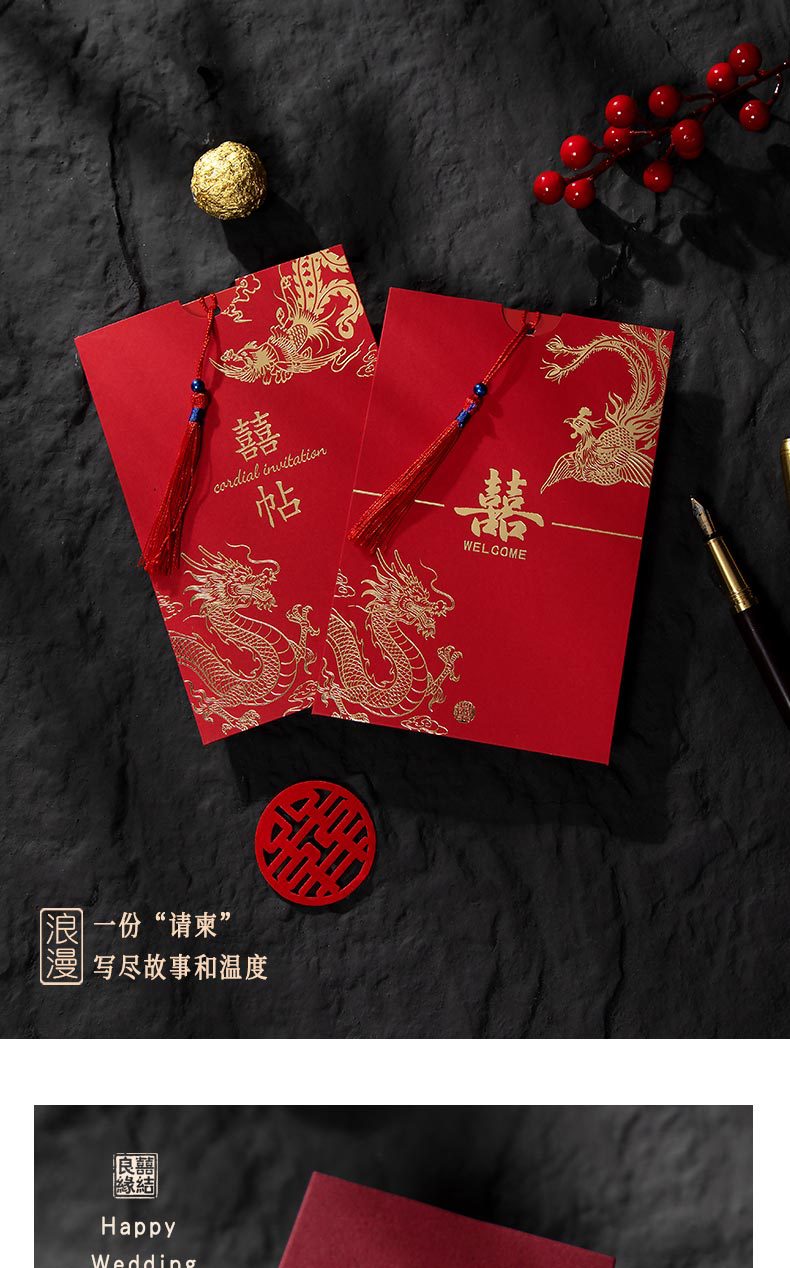 Wedding invitations and cards, new Chinese-style wedding, Chinese Sujiu Red invitation letters, wedding supplies, invitations and cards can be printed pic 4