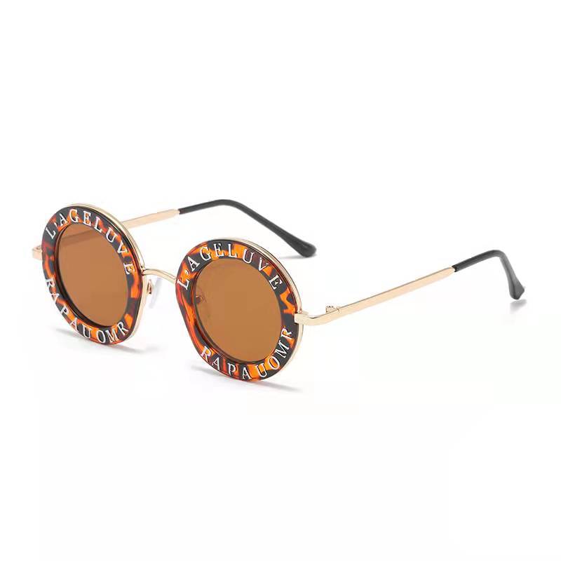 Children's metal round-framed sunglasses, fashionable letter sunglasses, baby, boy and girl photo styling, cross-border best-selling glasses Item Picture