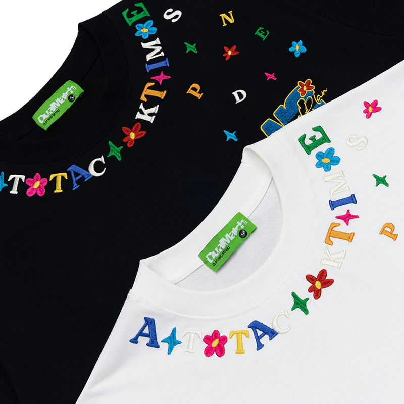 Cartoon letter, niche embroidered short-sleeved T-shirt, a trendy brand, casual, loose and versatile couple's top, new summer style Application Scenario