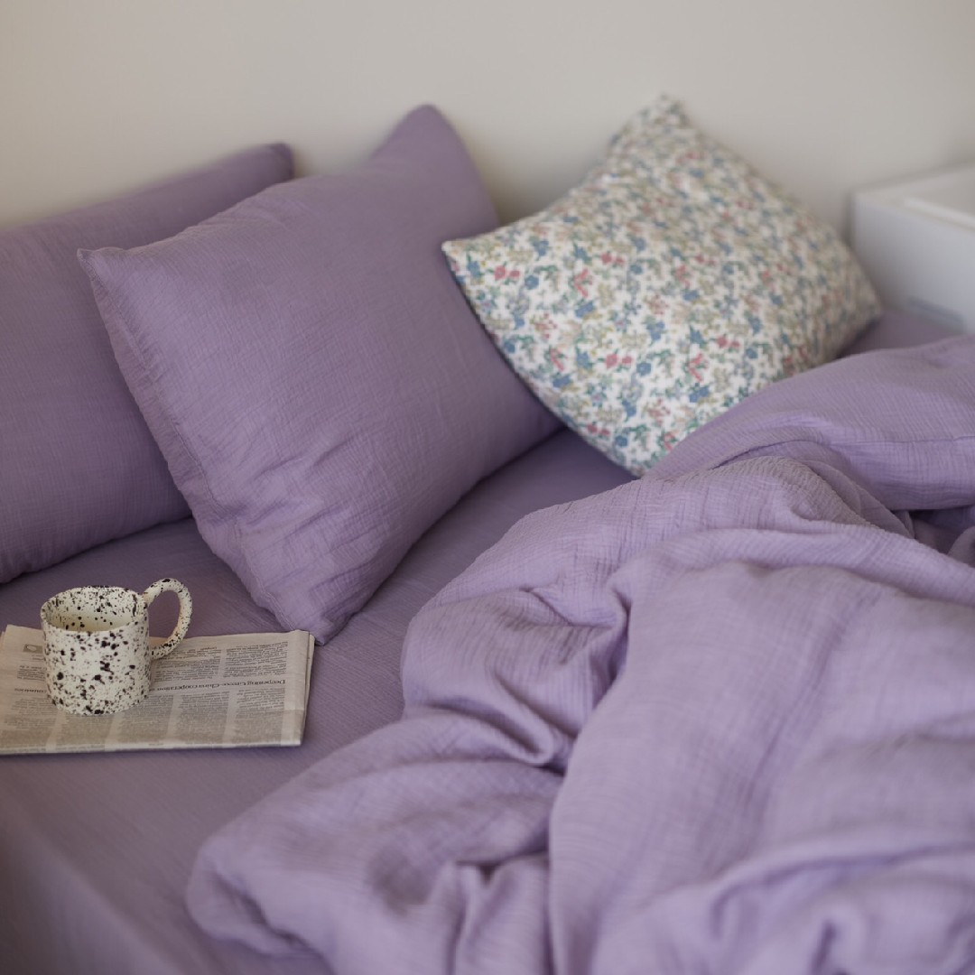 Lavender Purple Cotton Yarn Pure Cotton Four-Piece Soft Gauze Pleated Special Cotton Plain Bed Without Sensitivity Can Sleep Naked Specification drawing