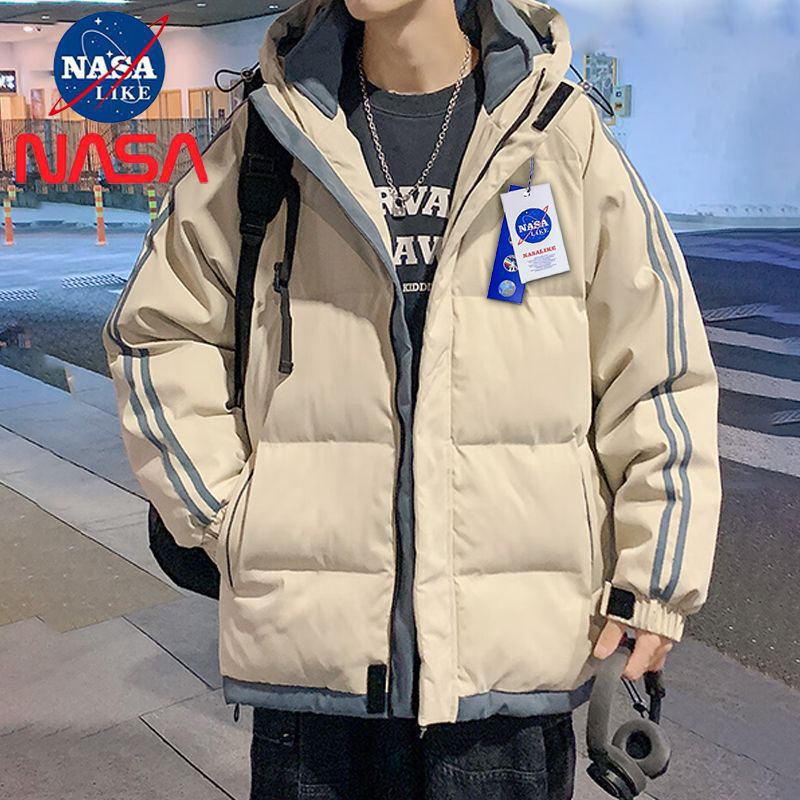 NASA Fashion collaboration down jacket for men's winter 2023 new trendy brand winter wear, thickened hooded loose Hong Kong-style coat details Picture
