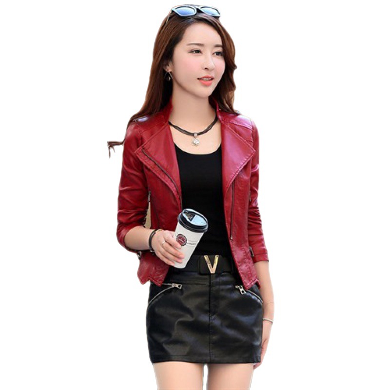 2022 Autumn Collection New fashionable short women's leather jacket, washed PU leather jacket, autumn long-sleeved short leather jacket for women Item Picture