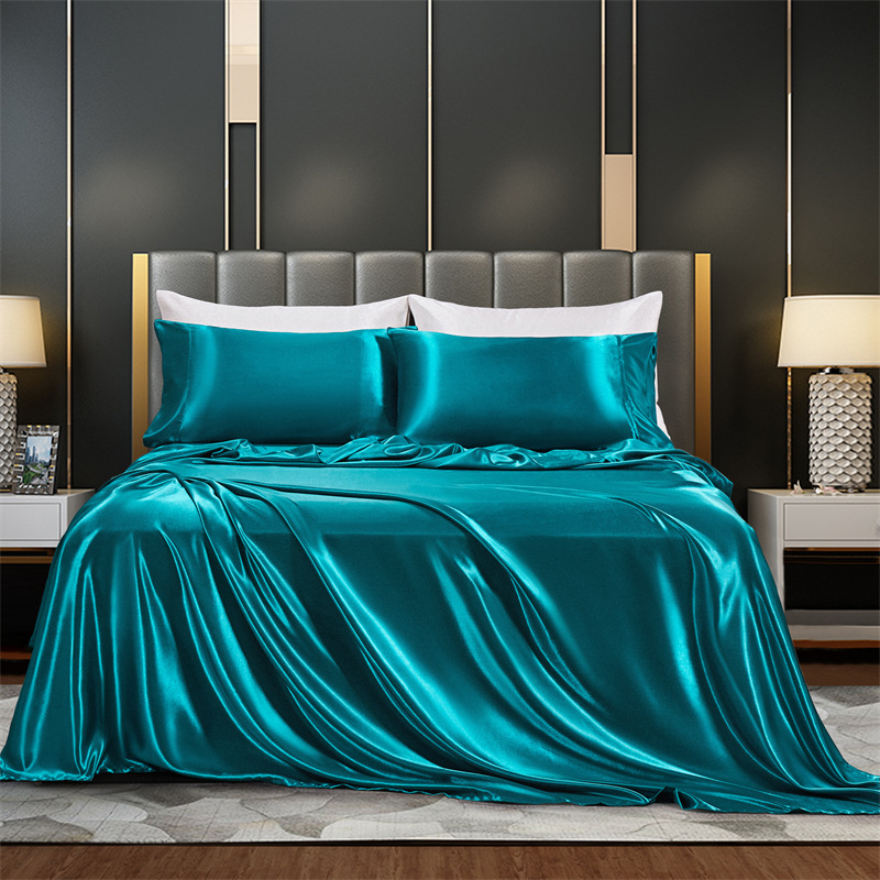 Cross-border foreign trade pure color Ding imitation silk four-piece set of Europe and the United States simple bedsheet bed pillow case bedding full figure