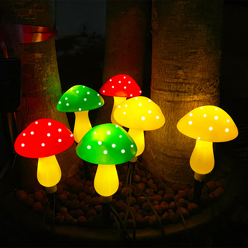 新款太阳能户外1拖6蘑菇灯 太阳能灯串 草坪灯花园装饰灯
