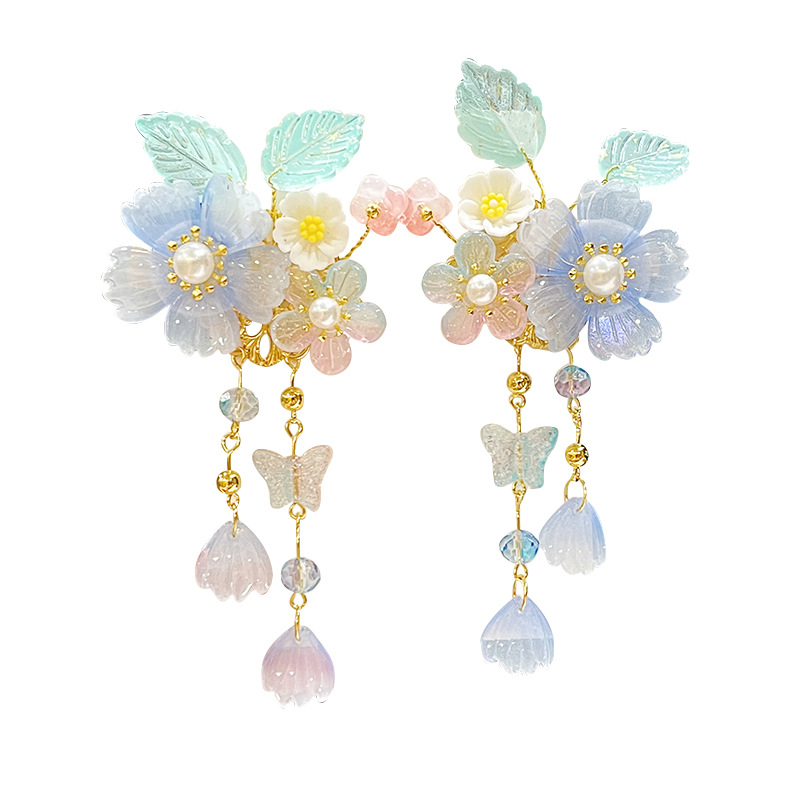 Children's Antique Hair Accessories Super Fairy Retro Flower Fringe Hairpin Temperament Little Girl Hanfu Headwear Chinese Style Accessories Item Picture