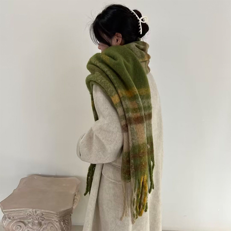 Colorful Plaid Scarf Winter Stripes Thick Braid Bib Mohair Thickened Ins Student Warm Scarf Wholesale Specification drawing