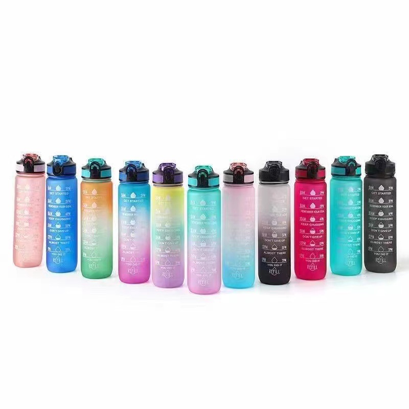 Large Capacity Outdoor Fitness Sports Kettle Gradient Water Bottle Frosted Straight Drink Cup Portable Lift With Car Bounce Lid Cup Item Picture