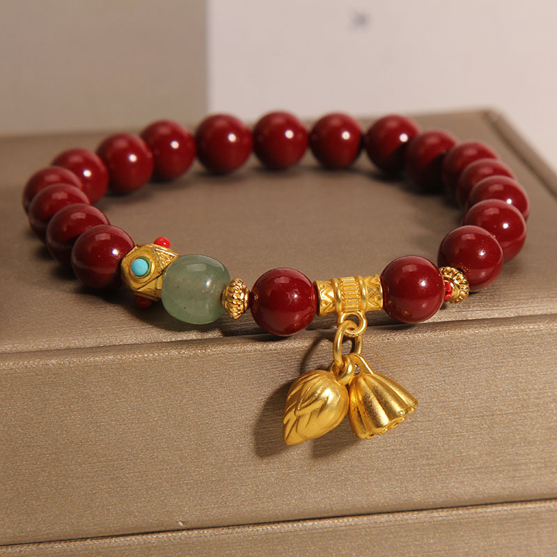 Cinabrio brazalete del año de la vida de las mujeres lujo ligero de alto grado sensación colgante de loto brazalete de regalo para novias amigas amigas Specification image