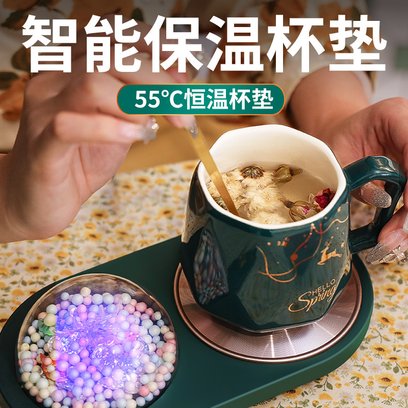 创意暖暖杯55度USB发热垫陶瓷马克杯加热恒温杯垫礼品盒套装代发详情图3