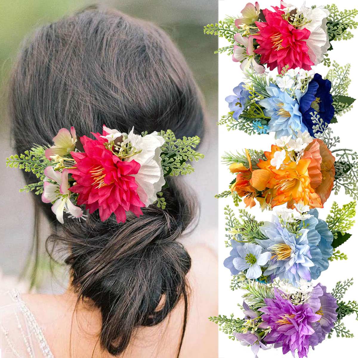 New bride's forest-themed faux flower hair comb, beach vacation photo headwear, bright side hair comb, hairpin, hair accessory for women full figure