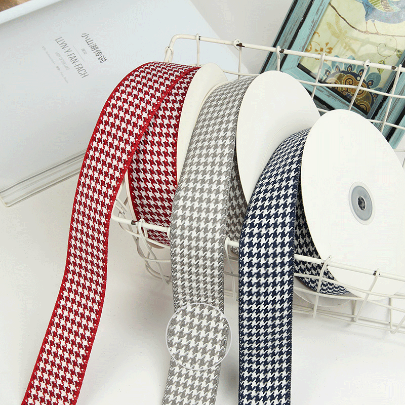 Fashionable thousand birds checkered ribbon gift packaging British style woven ribbon clothing headwear textile accessories ribbon