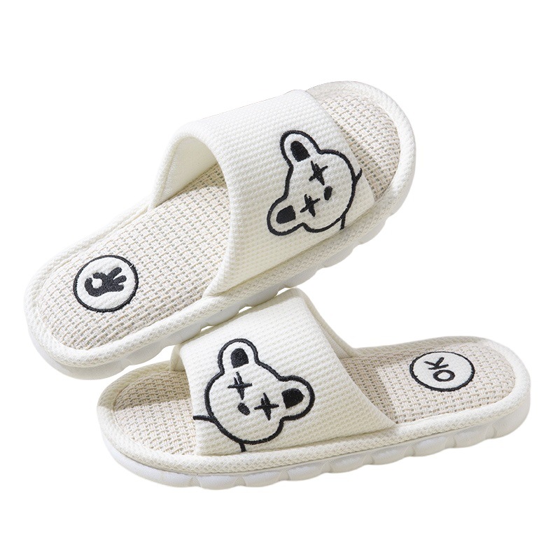 Linen slippers with a feeling of stepping on feces, anti-slip for women, indoor home, cotton and linen fabric, black home slippers for couples, winter Item Picture