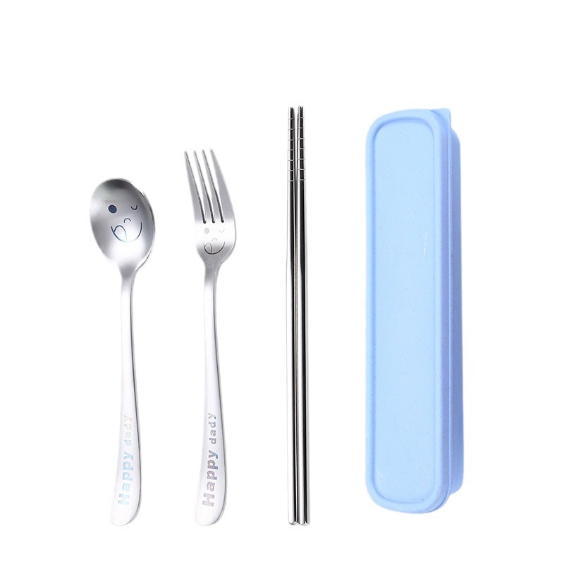 Creative Stainless Steel Portable Tableware Set Spoon Fork Chopsticks Three-Piece Set Spoon Fork Chopsticks Set For Students And Office Workers Item Picture