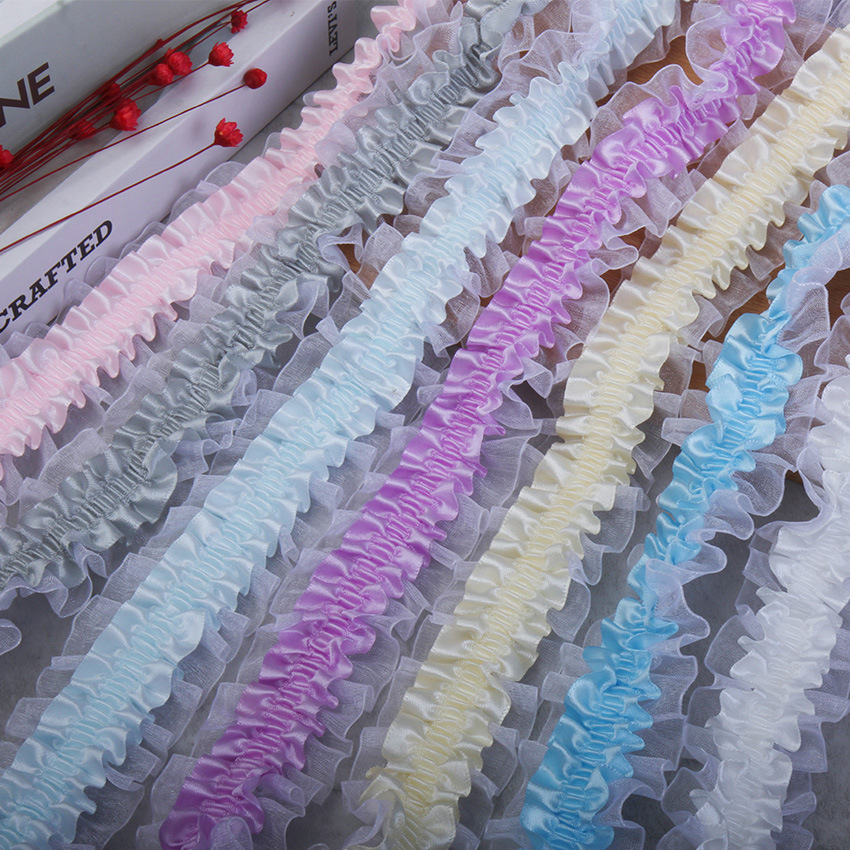 En stock 4cm doble poliéster hilo de nieve cinta elástico pliegues DIY artesanales accesorios encaje encaje con descuento Application Scenario