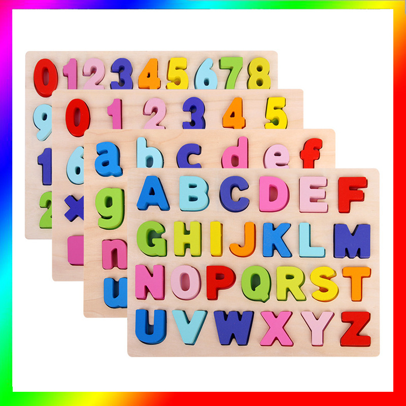 立体拼图字母板数字积木形状手抓板3岁儿童益智木质玩具跨境热卖