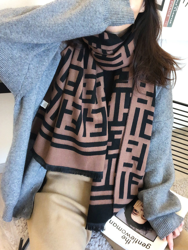 Scarf Female Autumn Winter Warm Net Red Double-Sided Letter Korean Version Of Everything 2022 New Spring Imitation Cashmere Shawl Scarf Specification drawing
