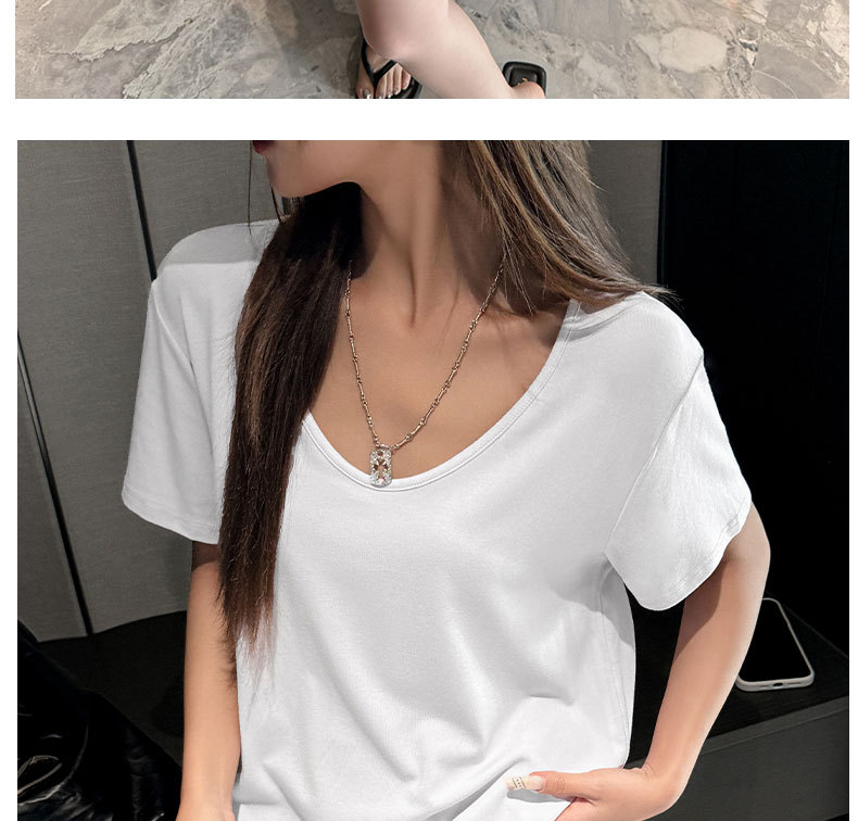 2025新款百搭短袖t恤女夏季宽松韩系正肩v领辣妹白色上衣打底衫薄详情21