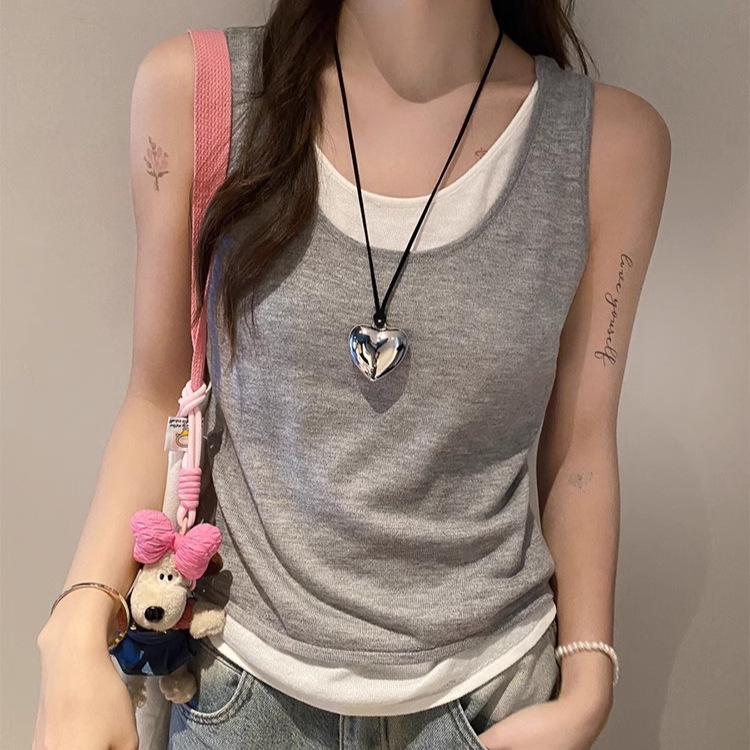 新款慵懒风撞色宽松背心假两件吊带小背心夏季女装内搭夏外穿上衣详情图3