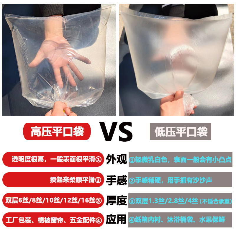 Wholesale pe high-pressure flat mouth plastic transparent packaging bags in stock, thickened large inner film moisture-proof bags, printing Application Scenario