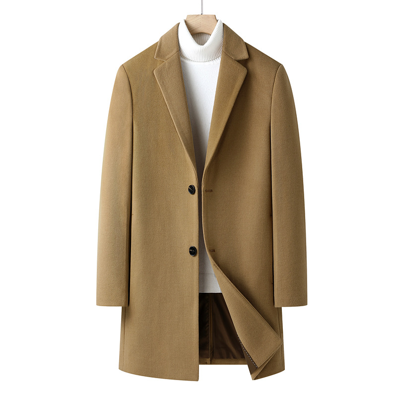 Men's autumn and winter woolen overcoat with cotton and thickened mid-length trench coat, casual Korean-style woolen overcoat, men's outerwear trend Item Picture