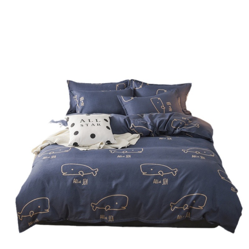 Fresh and clean four-piece set, all-cotton, pure cotton thickened brushed bed cover, bed sheet and quilt cover. Three-piece set for dormitory bedding Item Picture