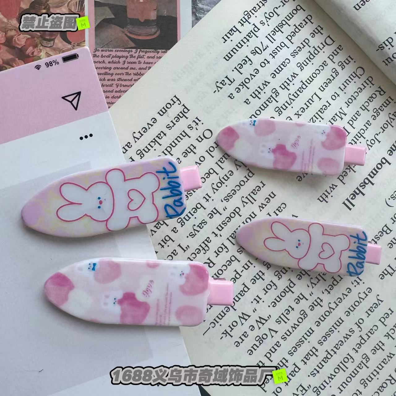 Sweet and cute cartoon rabbit hair clips, pink and tender, girlish heart, versatile duckbill clips, broken bangs, hair clips, hair accessories pic 3