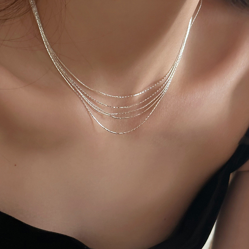 Galaxy Fall ~ Simple multi-layer fine chain snake bone chain women's Instagram cool style accessory fashion Personality collarbone chain trend details Picture