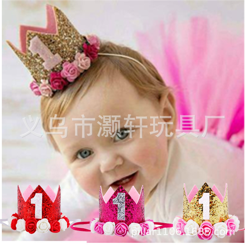 Birthday party flower hat crown number hat First year children baby birthday party decorations birthday hat thumbnail