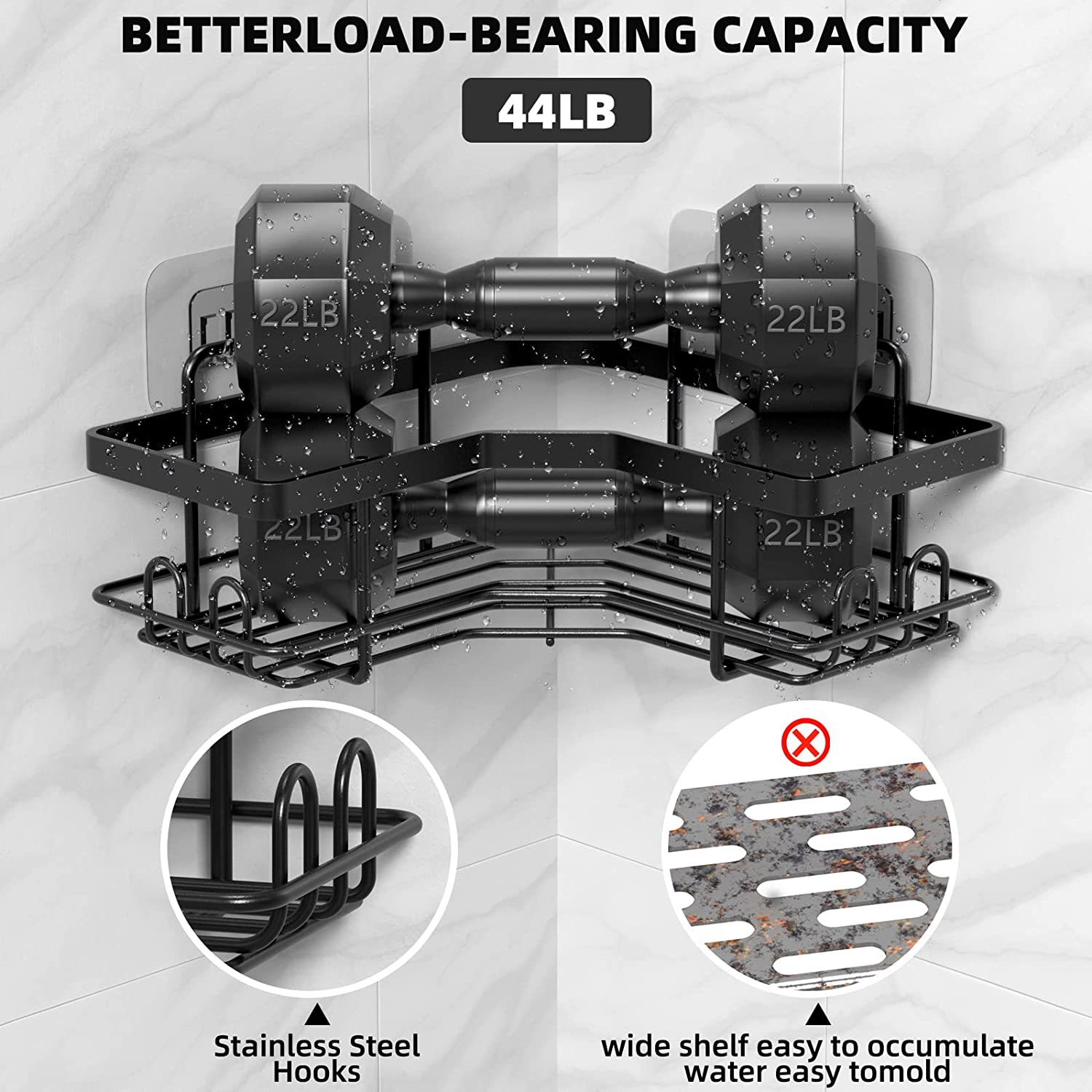 Cross-border bathroom storage rack without drilling, kitchen storage rack, triangular bathroom storage rack, toothpaste rack with hooks Specification image