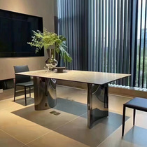 Rock table rectangular simple modern small apartment light luxury marble creative designer stainless steel dining table