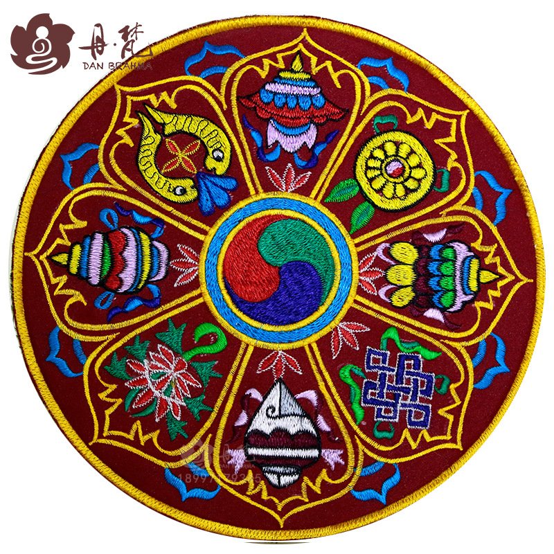 Nepal embroidery mat Manza tray mat auspicious eight treasures six-character true words bell cross pestle mat handmade round details Picture