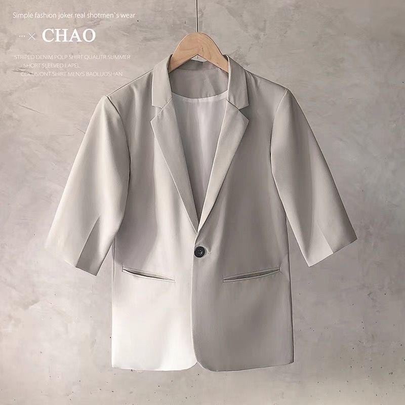 Summer short-sleeved small suit men's Hong Kong-style casual loose trendy coat, versatile, light mature style, cool and stylish half-sleeved suit trend Application Scenario