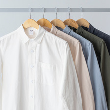 长袖衬衫男士纯色合身休闲商务白色翻领衬衣日系工装外套韩系秋季
