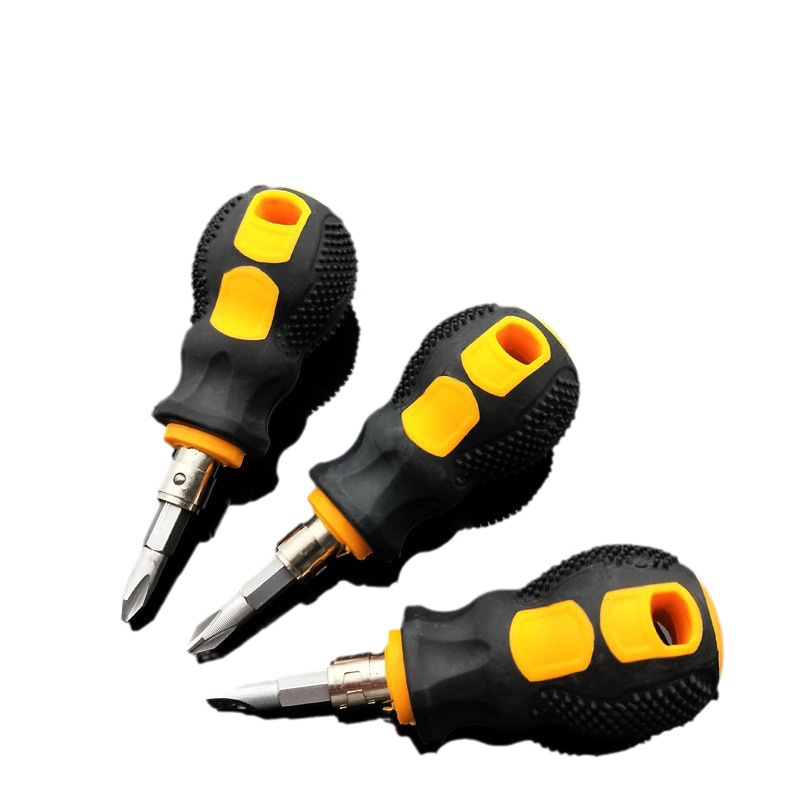 Dual-Purpose Turnip Head Screwdriver Phillips Flat-Head Screwdriver With Rubber Replacement Head Short-Handle Mini Screwdriver With Magnetic Head Item Picture