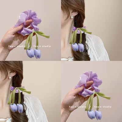 Sweet tulip, versatile large intestine hair ties, women's high-end and elegant hair accessories, new high ponytail high-end hair ties that are popular online thumbnail