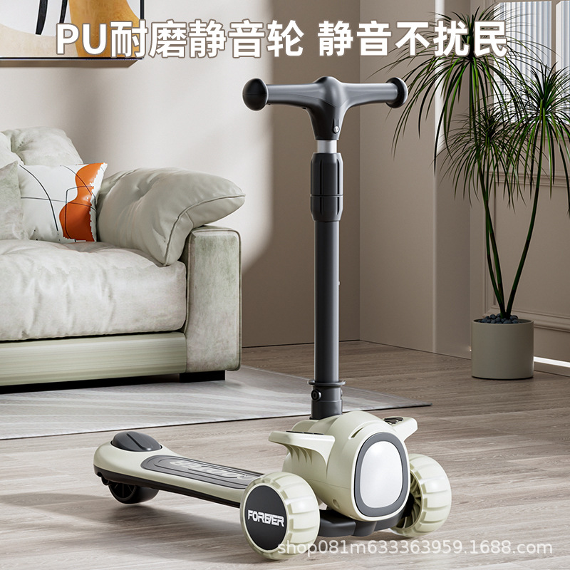 新款儿童滑板车音乐灯光一键折叠全包踏板男女宝宝2-12岁滑行车