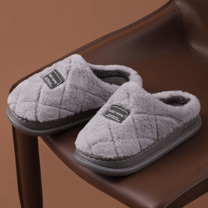 Anti-slip cotton slippers for men's autumn and winter 2024 new style, warm home, thick-soled wool and fleece slippers for women to wear outside details Picture