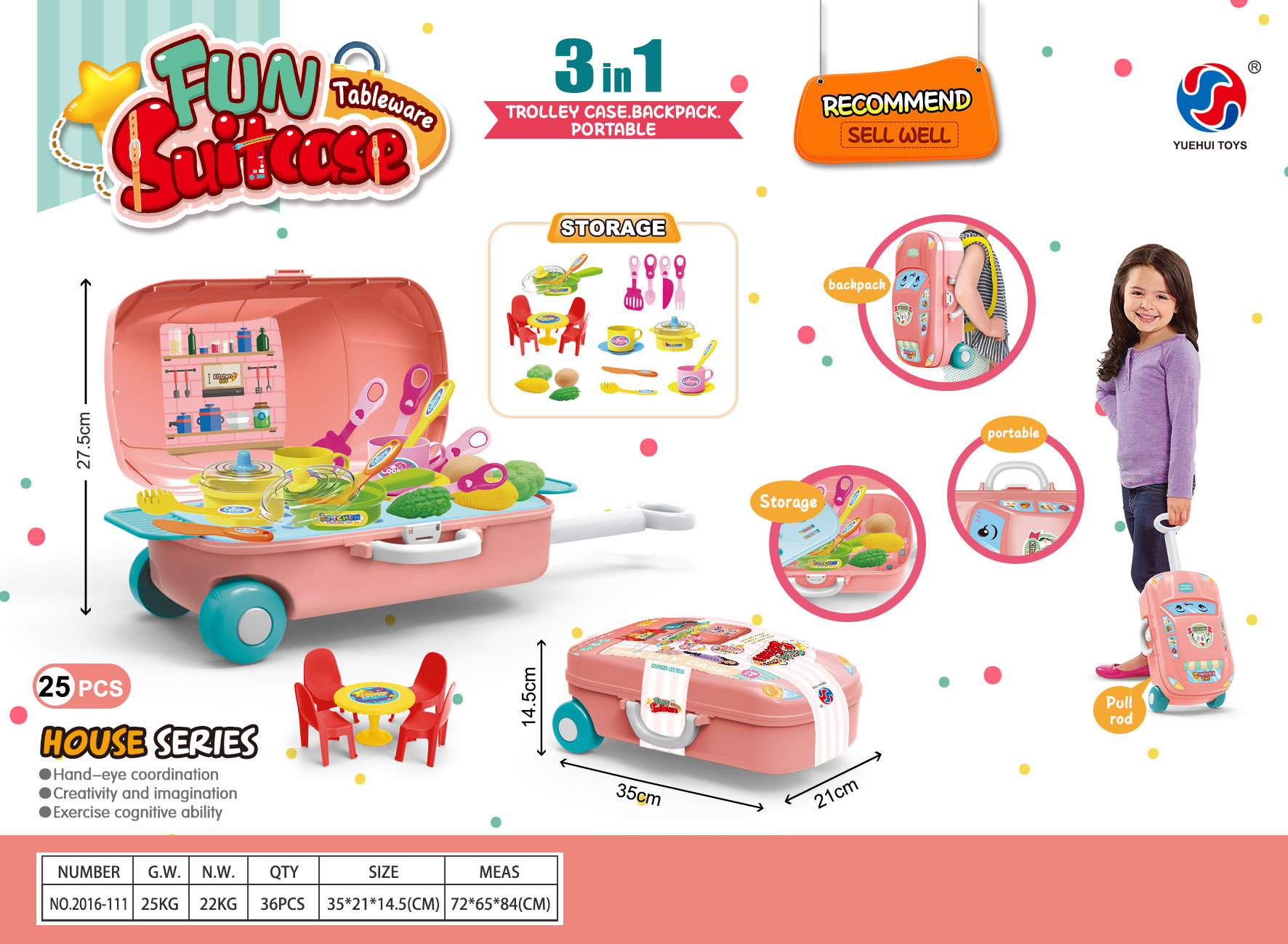 跨境亚马逊儿童过家家玩具手提行李箱拉杆箱厨房玩具工具医具套装详情图2