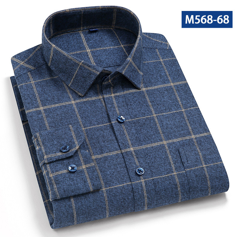 New men's long-sleeved thickened plaid shirt, pure cotton brushed plaid business casual shirt, large size one-piece consignment Specification image