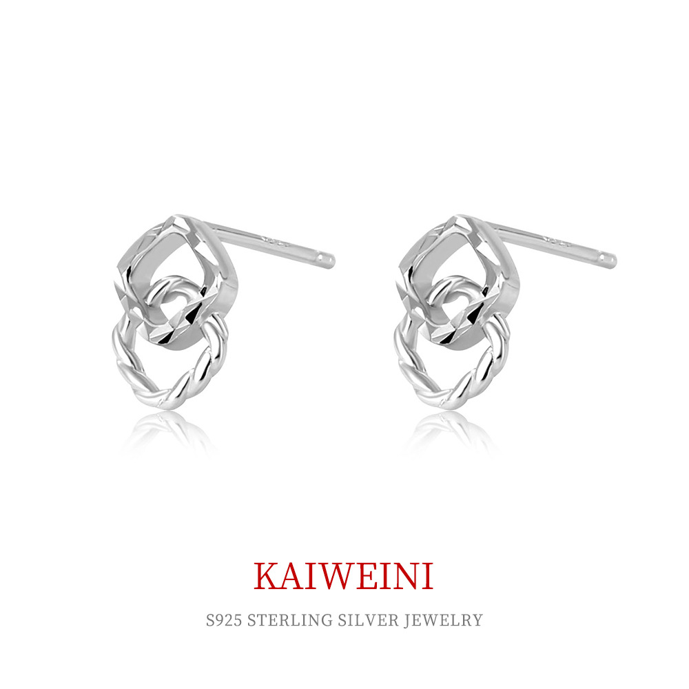 Explosive Supply Cross-Border Generation Ring Interlocking Silver Needle Earrings S925 Sterling Silver Studs Women's Earrings Manufacturers Wholesale