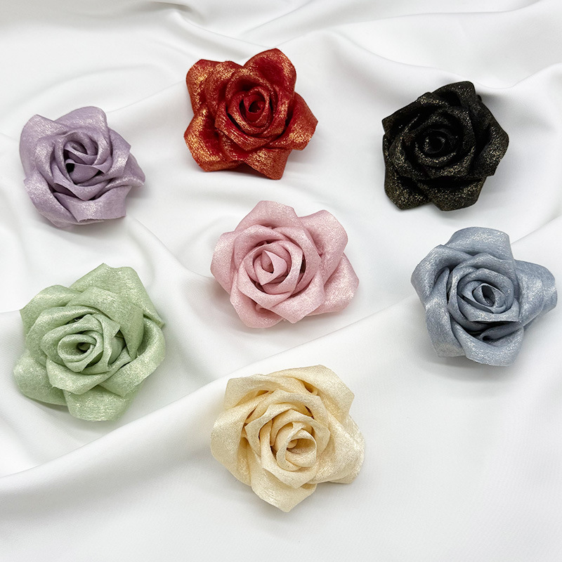 Satin bright silk handcrafted three-dimensional rolled flower simulation rose bud fabric flower diy headwear and hair accessory flower accessories